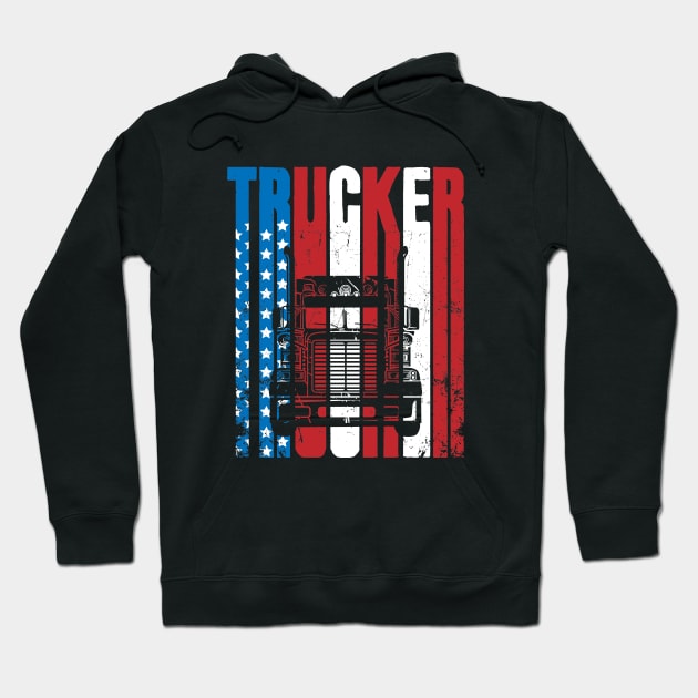 Vintage Silhouette Trucker American Flag Truck Driver Hoodie by captainmood